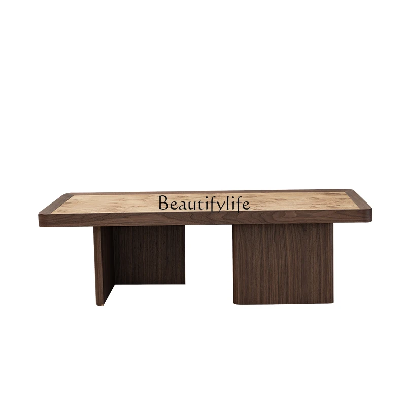 

All Solid Wood Coffee Table Living Room Black Walnut Original Wood Simple Light Luxury Rock Board Tea Table Household