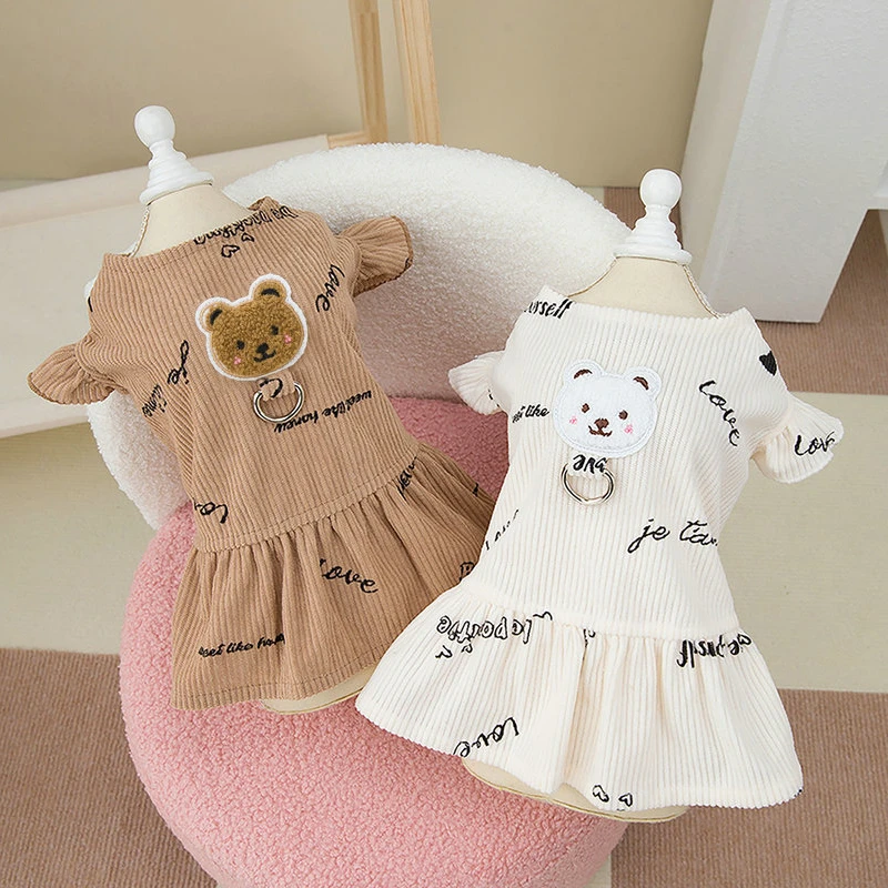 Dog Pet Clothing Bear Flying Sleeve Dress for Dogs Clothes Cat Small Tin Traction Cute Summer Fashion Girl Yorkshire Accessories