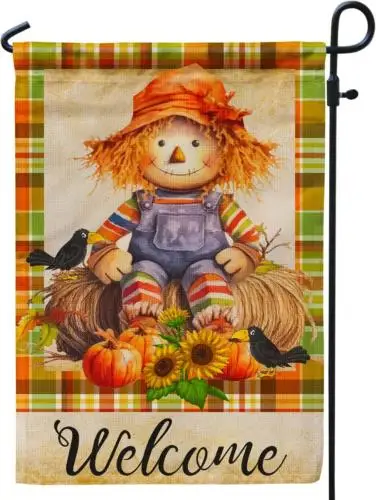 Welcome Fall Garden Flag, Scarecrow and Pumpkins Seasonal Flag for Yard outside