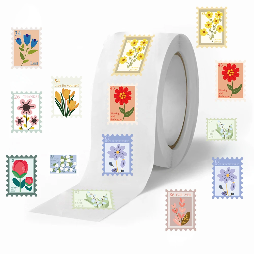 500PCS Flower Stamps Roll Roll Sticker Harajuku Cartoon Fashion Scrapbook Graffiti Cafe DIY Scrapbookin Guitar Phone Gifts Decal