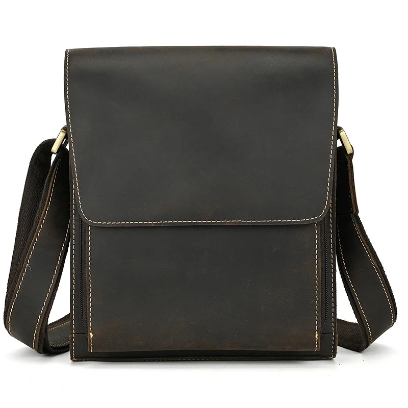 

Men's Leather Shoulder Bag Crazy Horse Leather Crossbody Bag Top Layer Cowhide Flap Shoulder Bag iPad Bag Cross Border