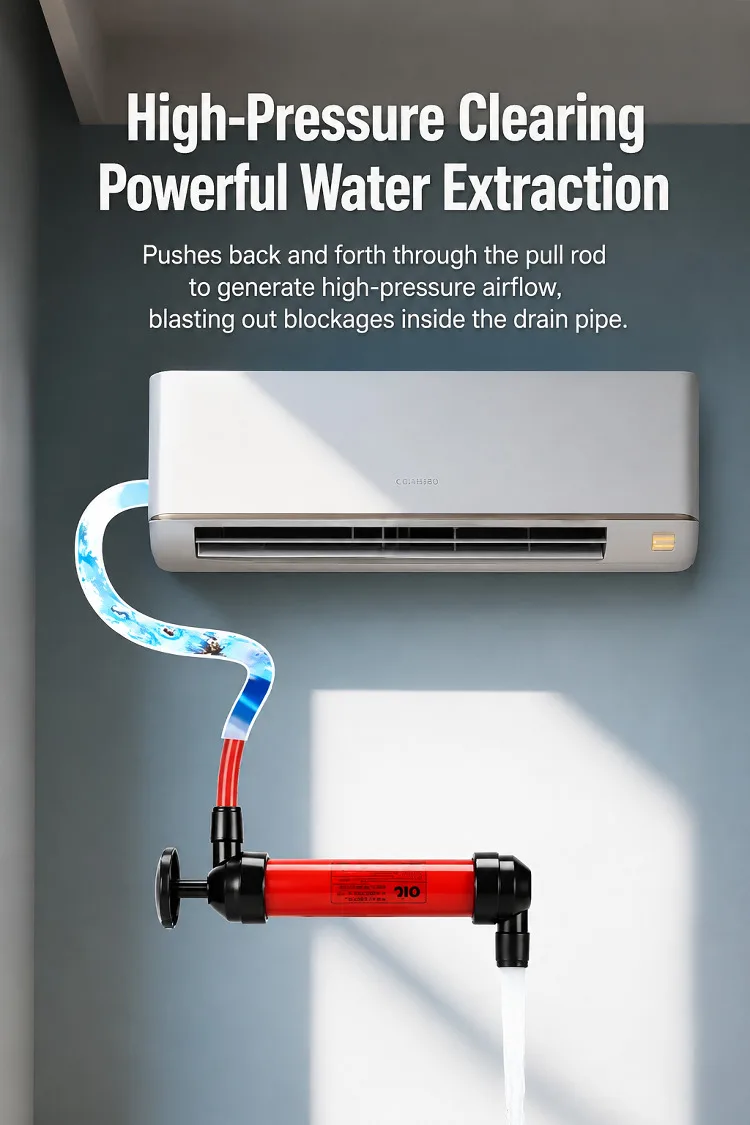 AC-Entwässerungspumpe, Klimaanlagen-Kondensatrohr-Entstopfer, tragbares Handpumpenwerkzeug zur Entwässerungsreinigung, HVAC-Zubehör – Detail 2