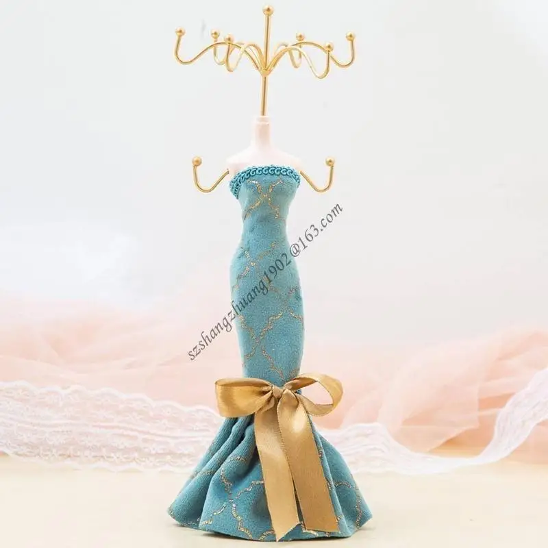 

Q6RB Decorative Jewelry Organizers Blue Mannequin Display Rack For Necklaces Earrings Girls Bedroom Décorative Piece