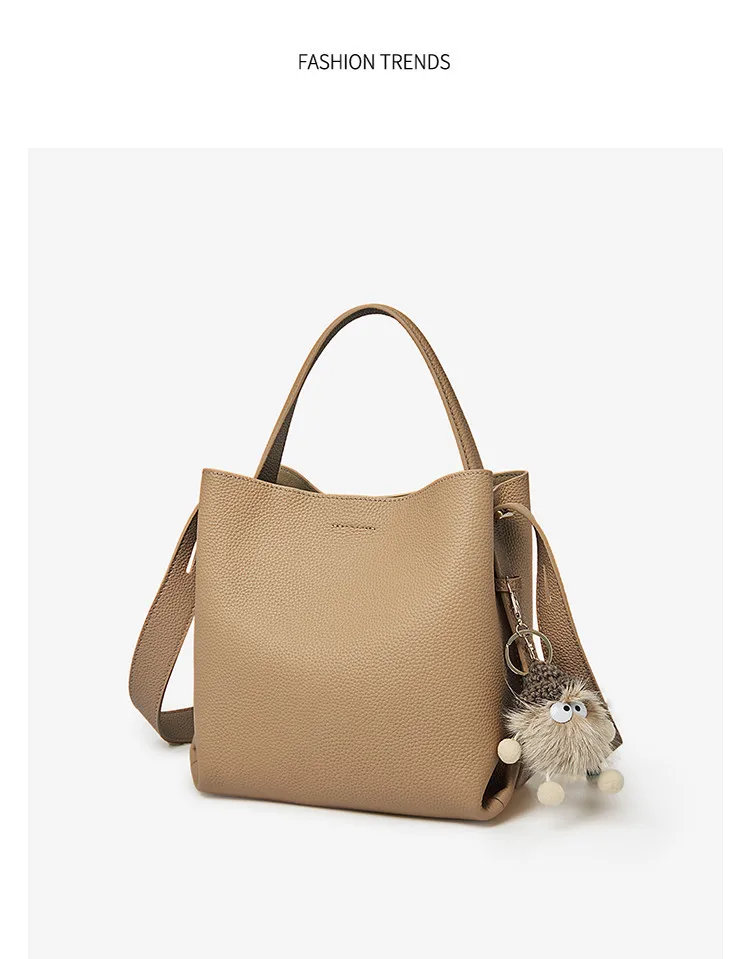 FOXER Einfache Echtleder-Handtasche Damen Schultertasche Tote Bucket Bag Große Kapazität Damen Umhängetasche Pusre Casual – Detail 13