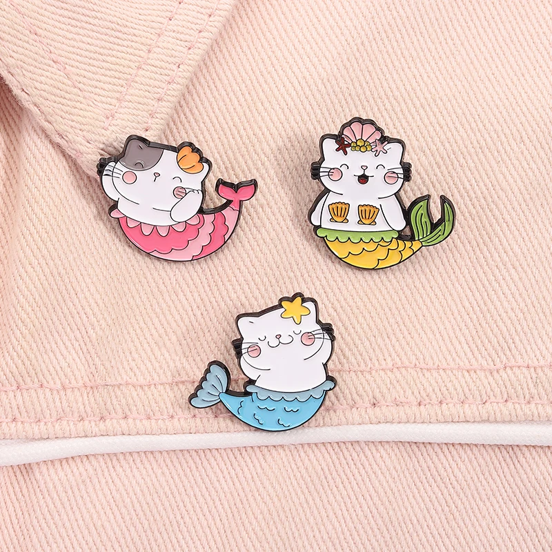 Emaille-Anstecknadel mit Meerjungfrau-Katze, niedliche sexy Kitty-Tier-Broschen, Revers, Rucksack-Abzeichen, Modeschmuck, Accessoires, Geschenke für Kinder und Freunde