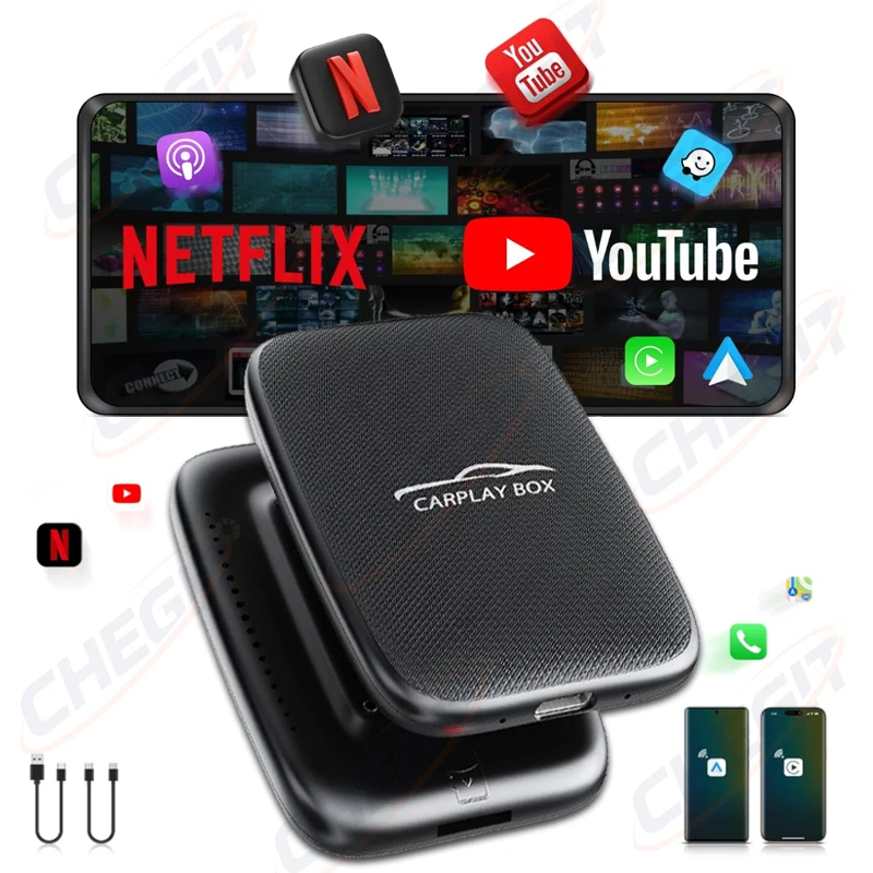 

NEW CarPlay AI Box Wireless Carplay Android Auto Android 14 Adapter 4-Core Car Intelligence Systems For Google YouTube Netflix