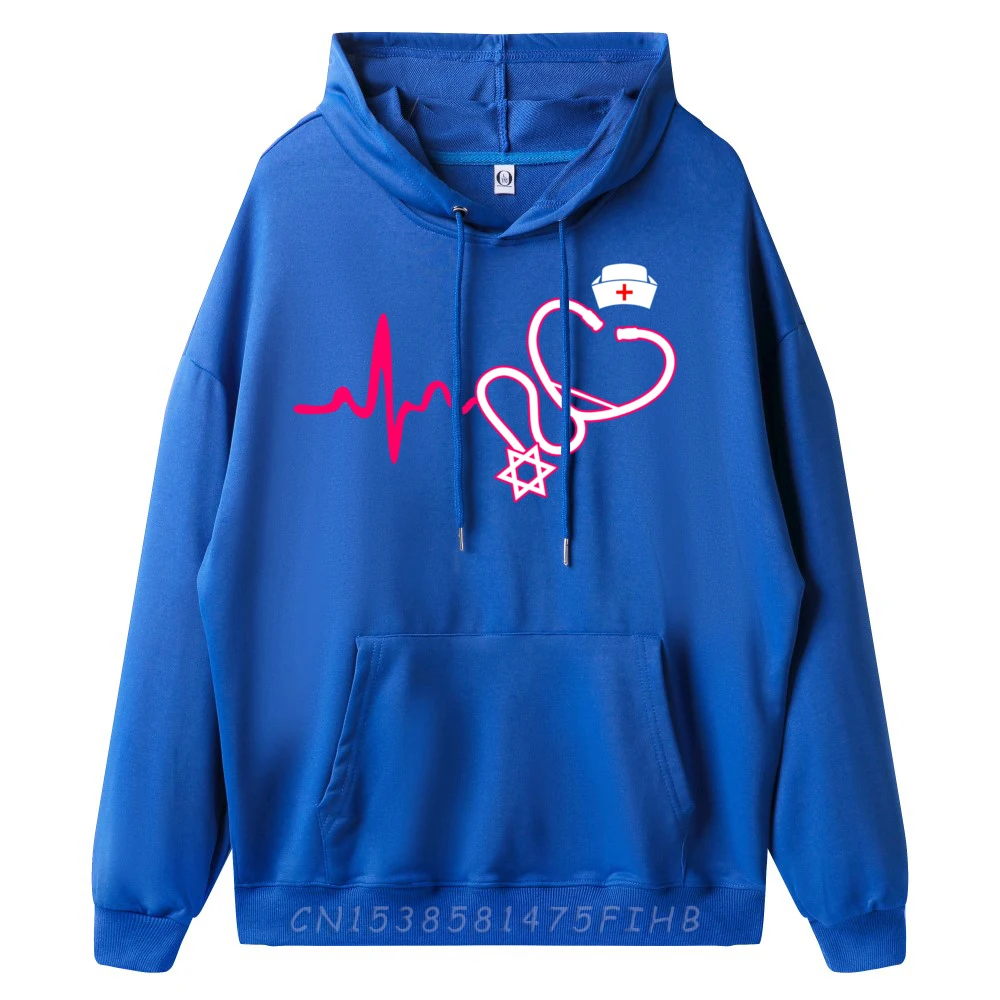 Jewish Nurse Gifts Stethoscope Nursing Heartbeat Anime Sweatshirts Fall Oversized Hoodies Letter