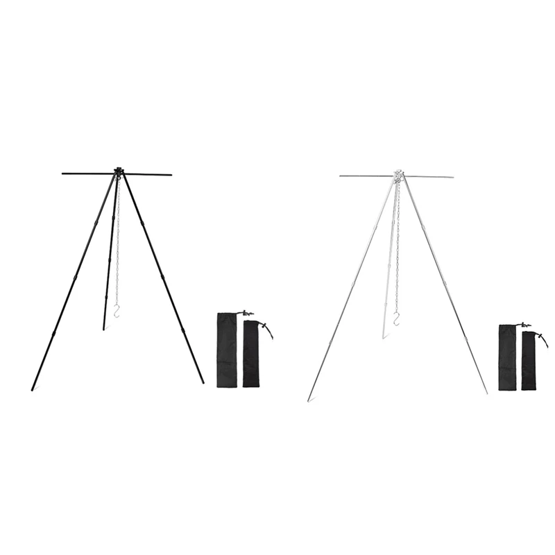 

Black Outdoor Aluminum Alloy Tripod Hanger Storage Rack Portable Crossbar Set Retractable Hanging Pot Bracket Easy Install