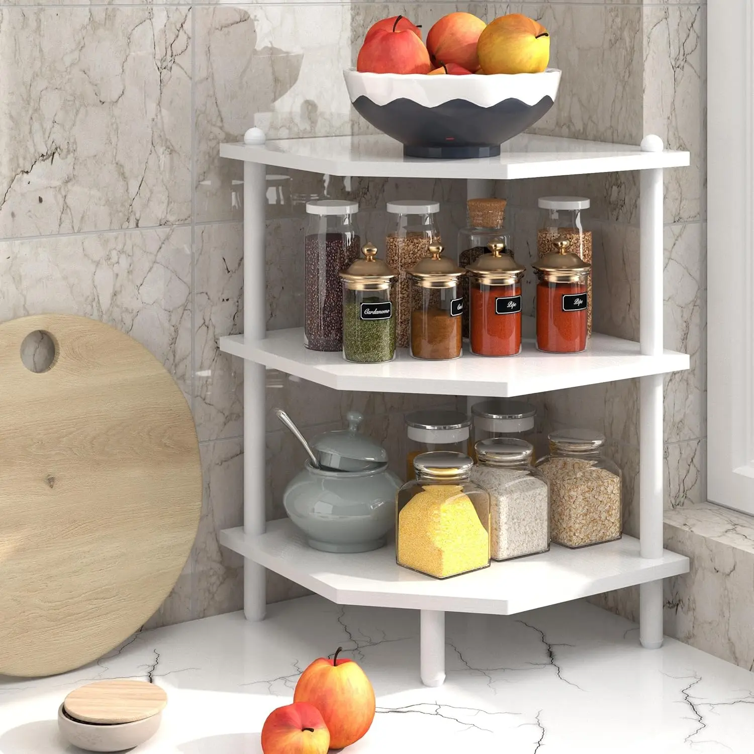 

Desktop Corner Stand Shelf for Storage, 3 Tier Corner Shelf Organizer, White Shelves Rack for Small Spaces, Home Office,