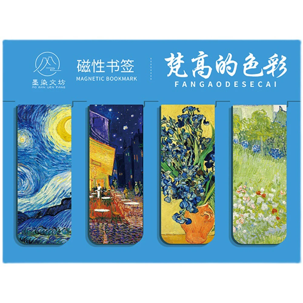 4Pcs World Famous Paintings Magnet Bookmark Retro Van Gogh Starry Sky Reading Book Mark Stationery  School Office Supply