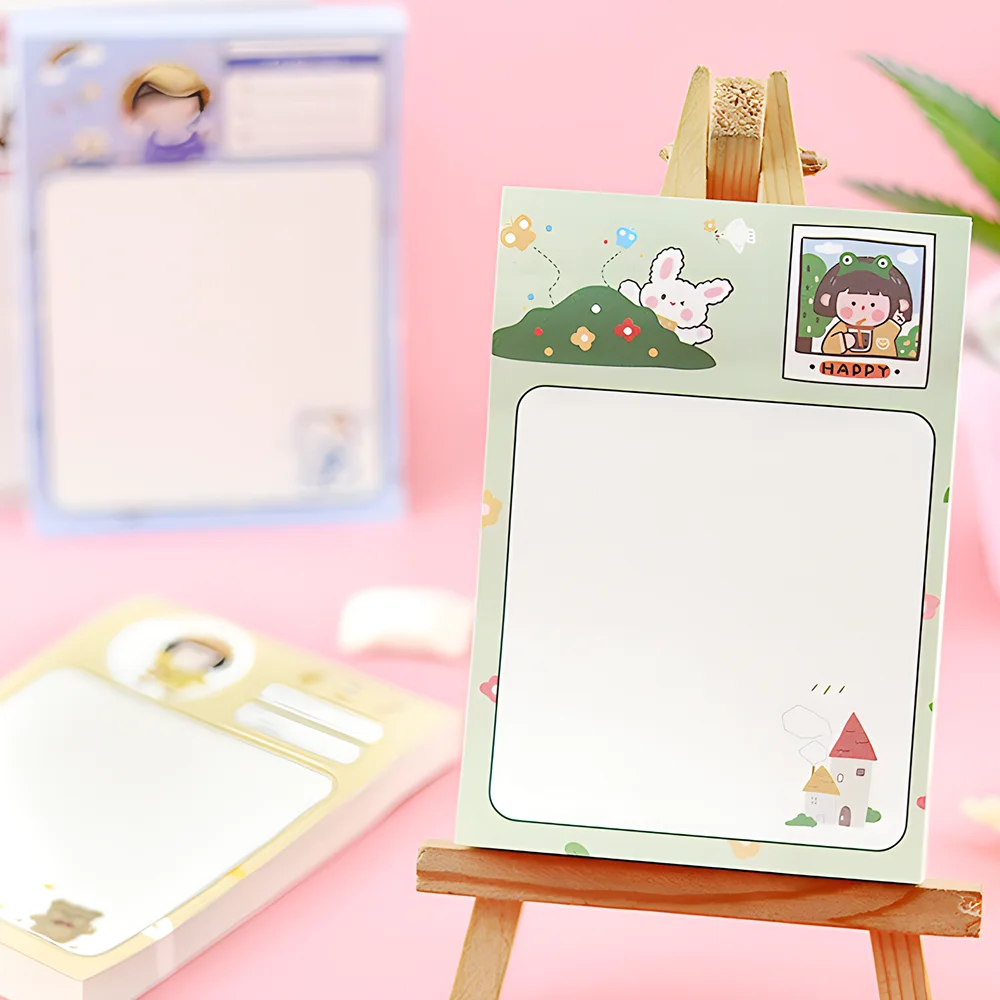 Cute Girls Sticky Notes Funny Kawaii Grid Blank Memo Pad Post Notepad Kid Stationery Daily Planner Index Shopping Check List Tab