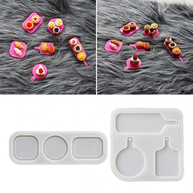 Miniature Food Candy Biscuits Tray Silicone Mold Mini Dessert Tray Plate Uv Resin Mold Food Play Round Keychain Silicone Mold