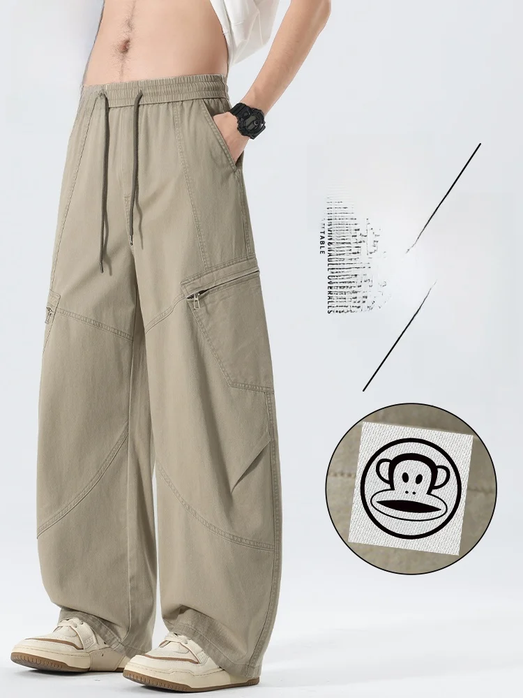 

PaulFrank Khaki Color Men's Casual Pants Spring Season Loose Straight Casual Trousers Workwear Sle Comfortable Cotton Fabric