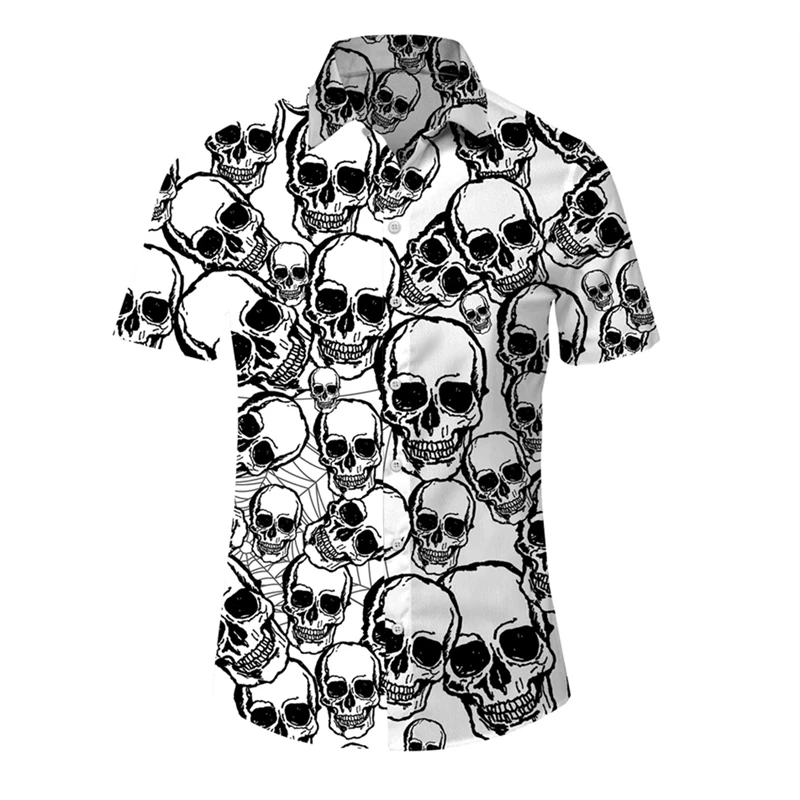 

Vintage Hip Hop Skull Print Short Sleeve Oversized Casual Shirt Men's Streetwear Hawaiian Clothing Lapel Buttons Top