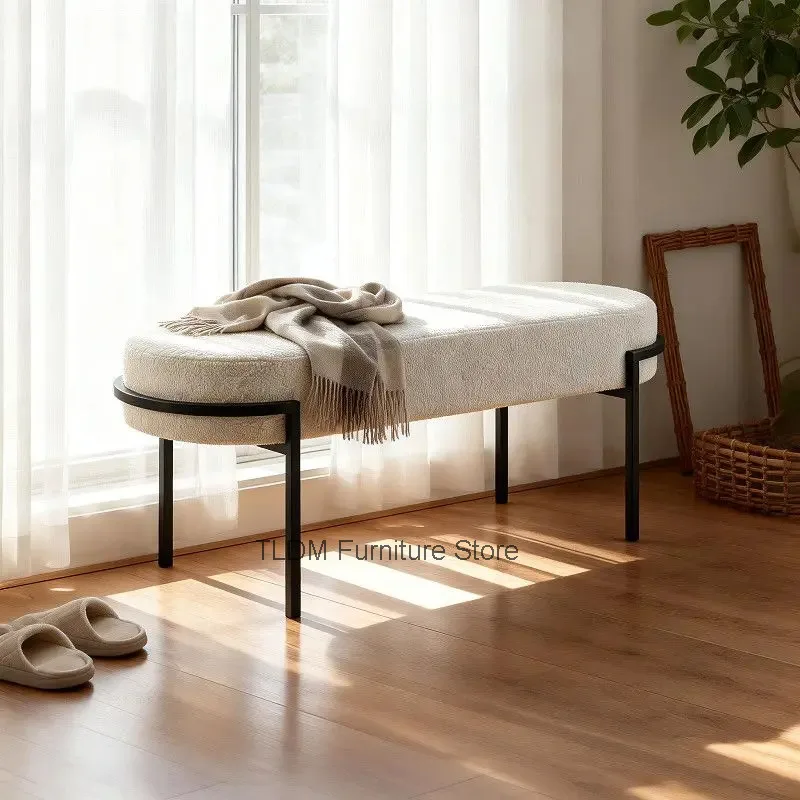 Stool Frame Thin Retro Print Long Pattern Upholstered Metal Entry Padded For Bench Bedroom Footrest Hallway Decor Furniture
