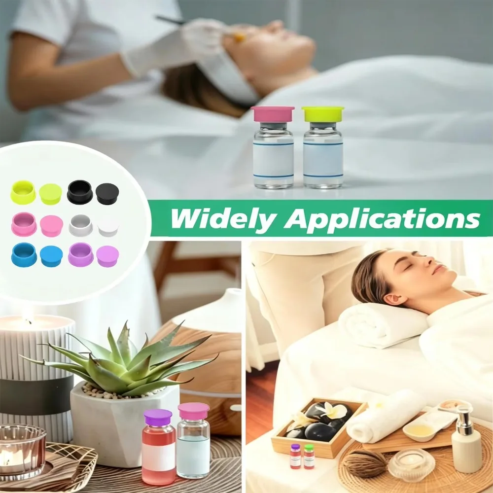 6/12Pcs Leak Proof Glass Vial Caps Silicone Reusable Peptide Vial Caps Evaporation Proof Protective Vial Caps