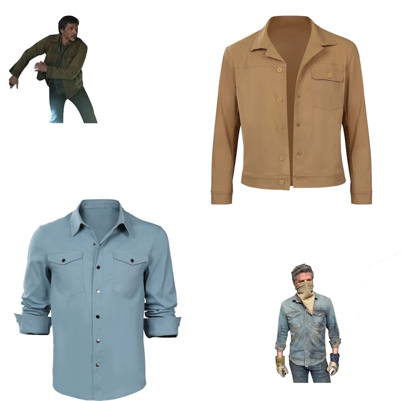 

The Last of Us Joel Miller Blue Shirt Cosplay Costume Yellow Top Coat Outfits Casual Halloween Carnival Suit For Adult Men