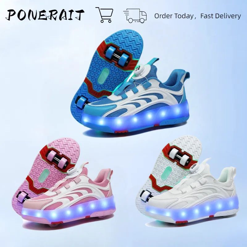 

Luminous Breathable Mesh Shoes Four-Wheel Skates For Boys And Girls, Children's Swivel Buckle Deformation Wheel Shoes