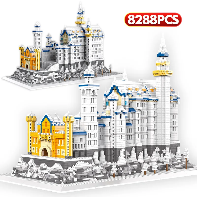 8288pcs diamante nevicata cigno castello architettura blocchi Micro mattoni imposta giocattoli educativi per bambini regali di natale