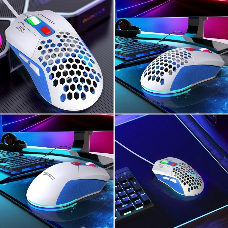 Gaming Mouse 7200DPI Optical Programmable Button RGB Honeycomb Mouse Wire Mouse Ergonomic Computer Mouse for PC