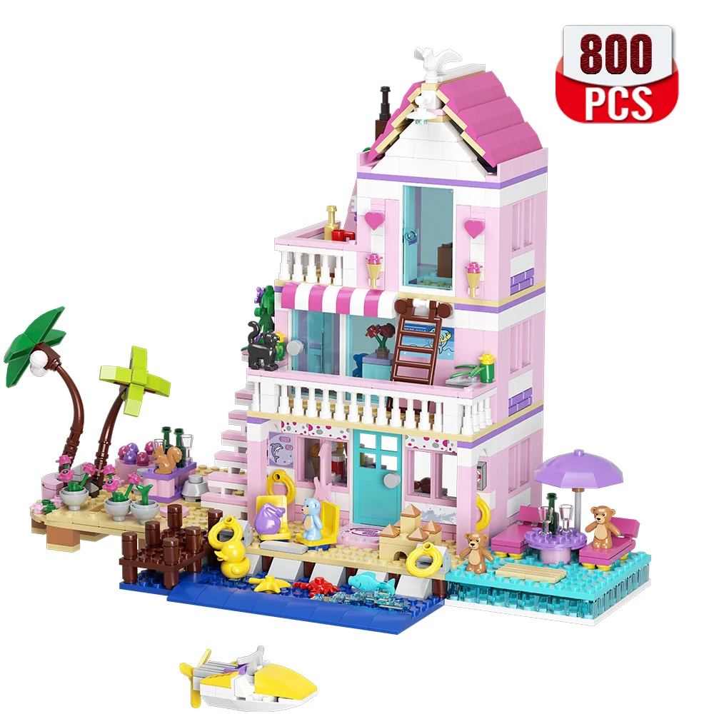 812pcs Girls Seaside Beach Vacation Villa Building Sets Creative Dream House Building Blocks Kit Educational Toys for Kids