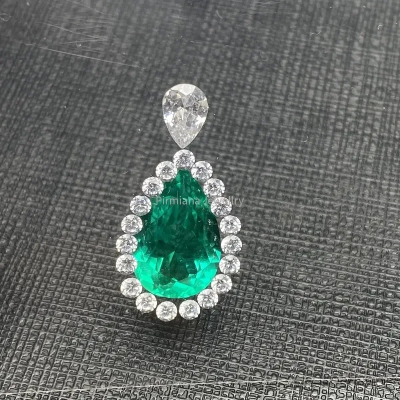 Pirmiana 10x15mm Pear Shape Lab Grown Emerald Loose Gemstone Set  White D Moissanite for DIY Jewlry Pendant Necklace Making