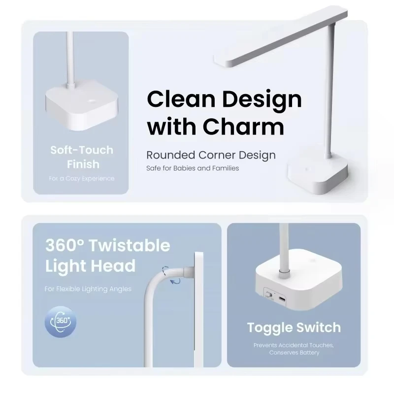Yeelight Rechargeable Desk Lamp Book Lamp Sleep Assist Light Cool White Light Eye Protection 360° Twistable USB-C Charging view 3
