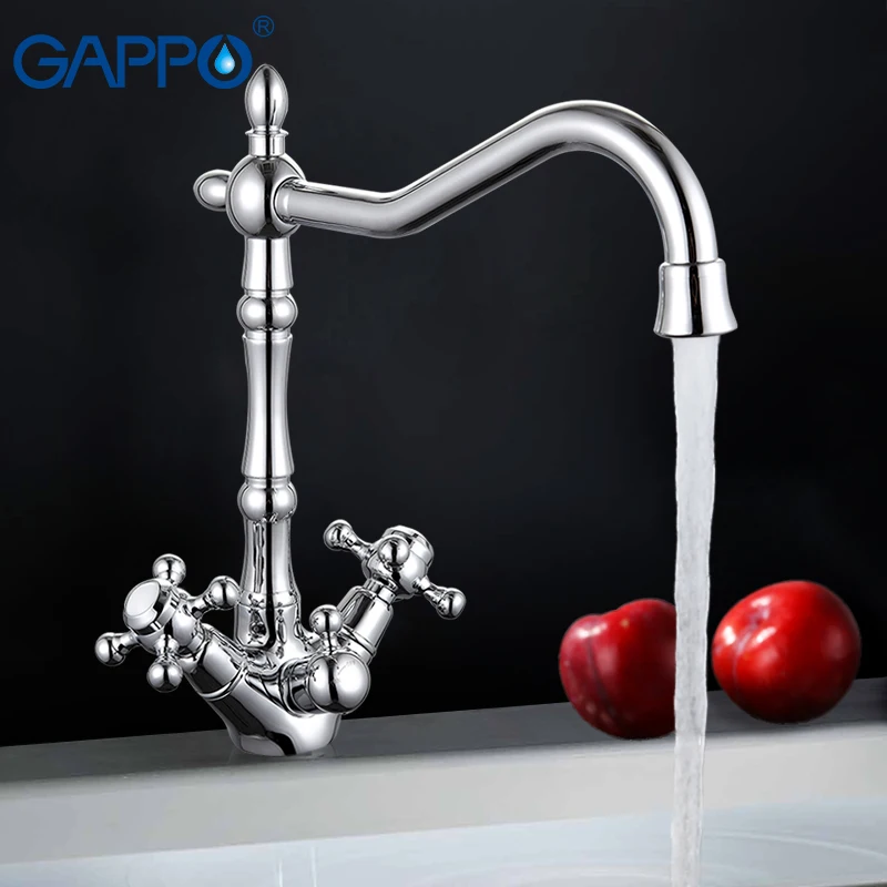 

GAPPO Kitchen Faucets Brass Kitchen Mixer Retro Style Dual Handle Single Hole Kitchen Faucet Chrome Mixer Sink Tap