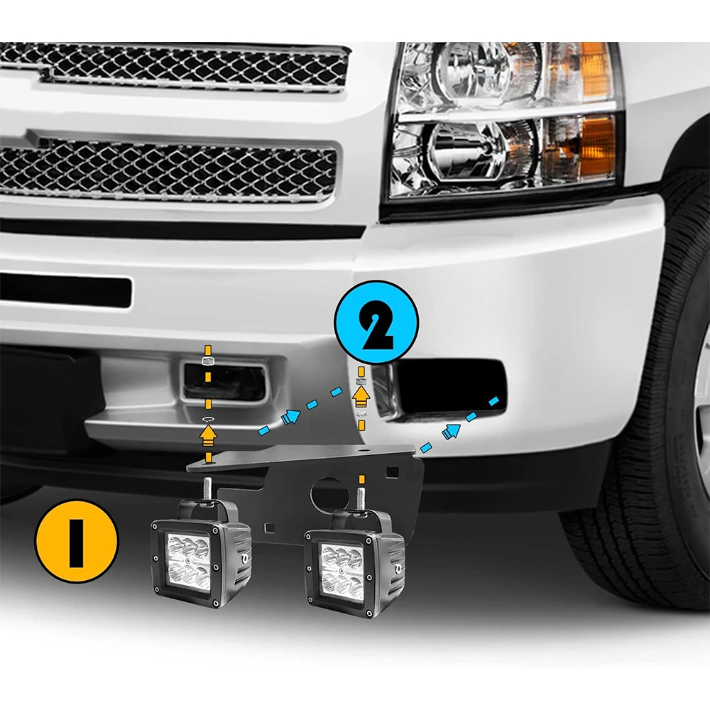 

For Chevy Silverado 1500 2500 3500 2007-2014 Front Hidden Bumper LED Work Fog Light Mounting Bracket Kit