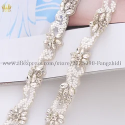 Fzd 1Pc Silver Crystal Rhinestone Applique Trim Wedding Bridal Kralen Trim Iron Naaien Voor Trouwjurk Decoratie Steentjes