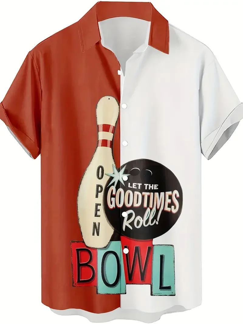 

Shirt Man Bowling Ball 3D Printed Lapel Women Casual Fashion Short Sleeves Shirts Button Streetwear Oversized Unisex Clothing