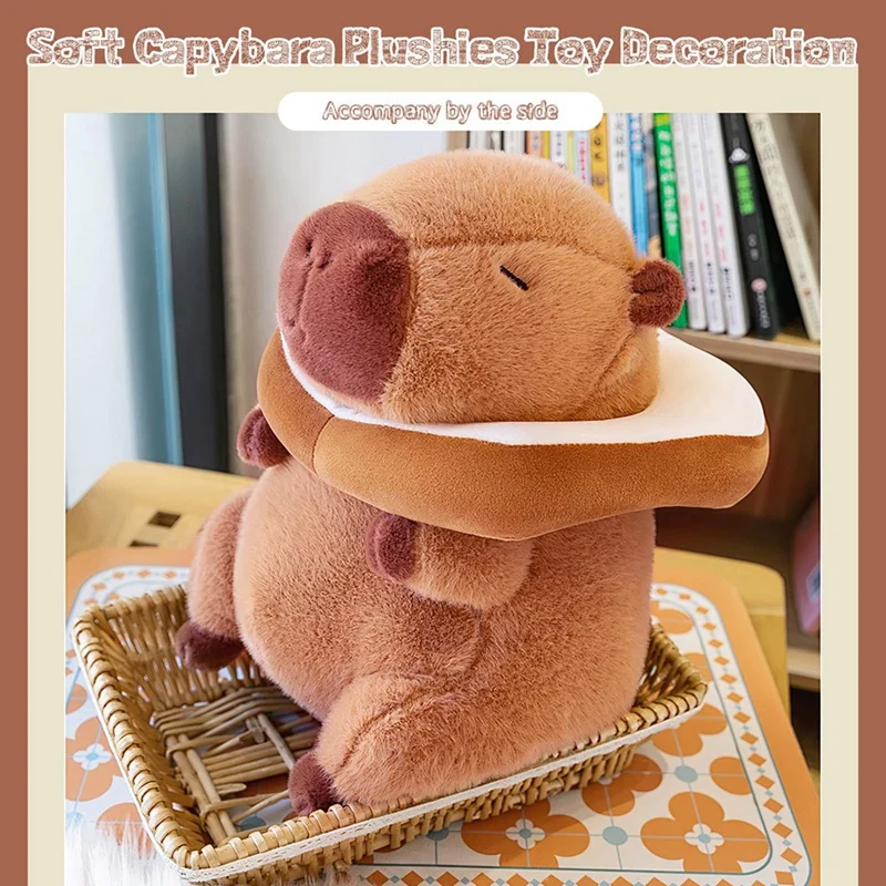 Almofada de pelúcia capivara fofa com pão, boneca macia kawaii, brinquedos bichos de pelúcia