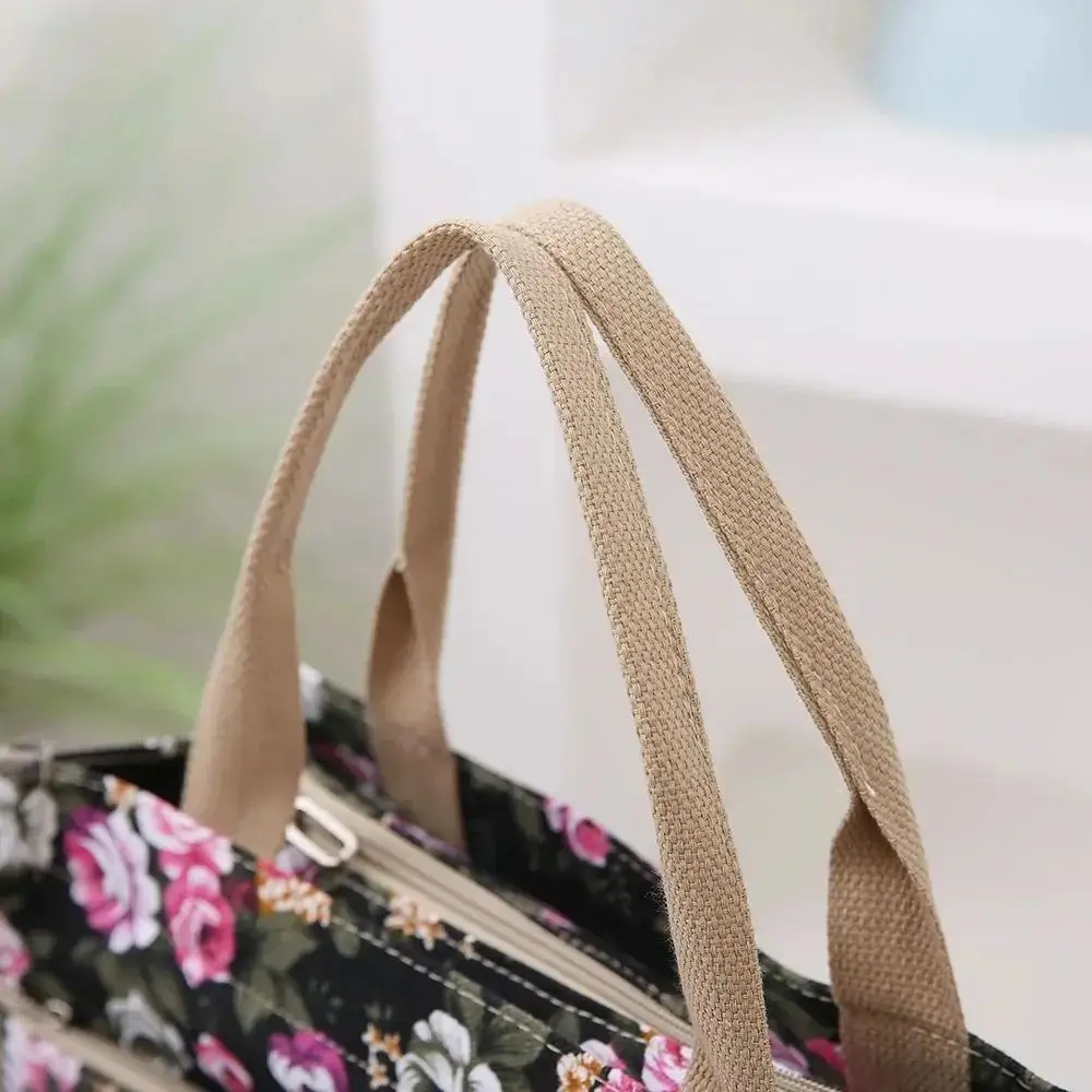 Fashion Floral Print Tote Bag New Ethnic Style Portable Canvas Lunch Bag Large Capacity Women Casual Handbag