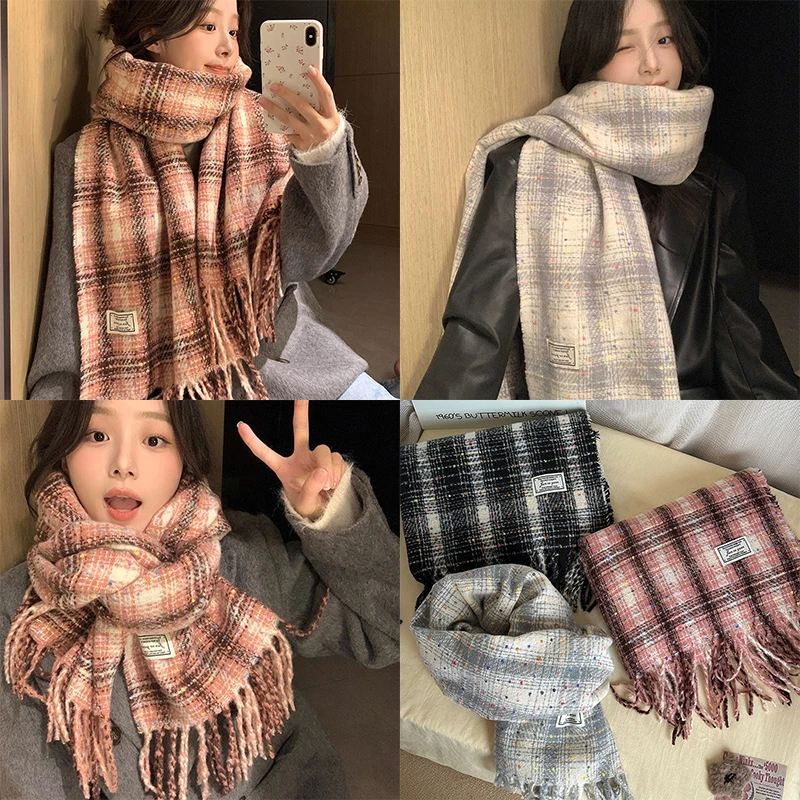 Bufanda de Cachemira de imitación para Mujer, bufanda a cuadros Vintage de estilo pijo de invierno, Pashmina para Mujer, Foulard, manta, chal, Pareo