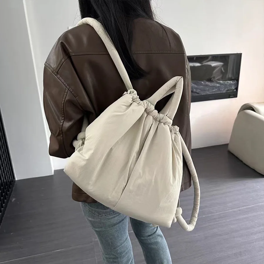 Casual nylon padded tote bag designer soft puffer women shoulder crossbody bags Simple Vintage large capacity handbags sac bolsa