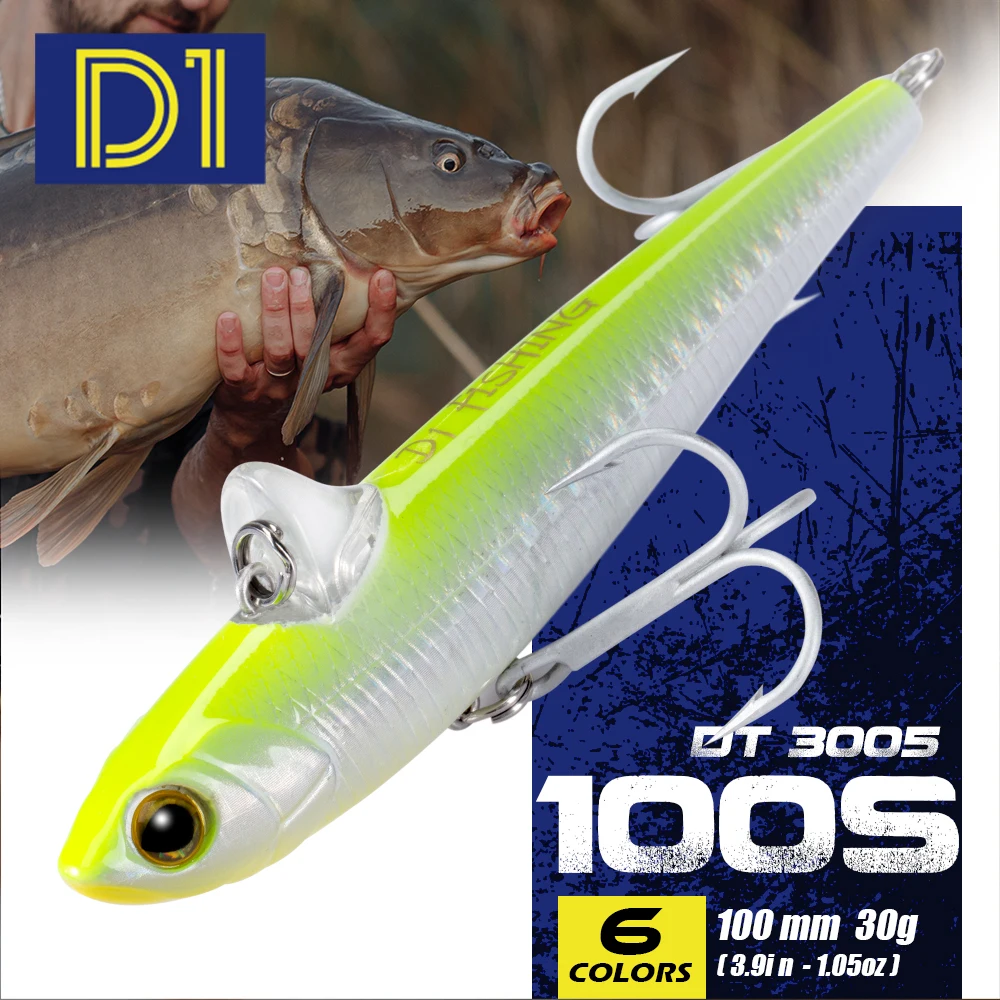 

D1 Fishing Bass VIB Lures 100MM 30g Artificial Hard Sinking Wobblers Saltwater Ice Baits For Trout Snapper Pike Tackle Winter