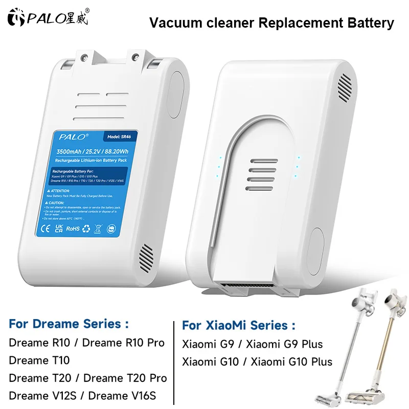 

Сменная литий-ионная батарея 3500 мАч для беспроводных пылесосов Xiaomi Dreame G9, G9 PLUS, G10, R10, R10 Pro, T10, T20, V12S, аксессуары