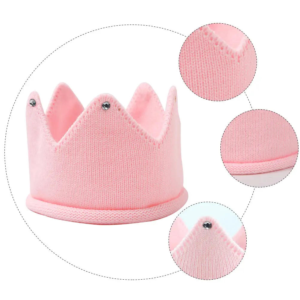 

Lovely Knitted Warm Soft Comfortable Crown Knitted Hat Beanie For Reusable Crown Headband Hat Pink