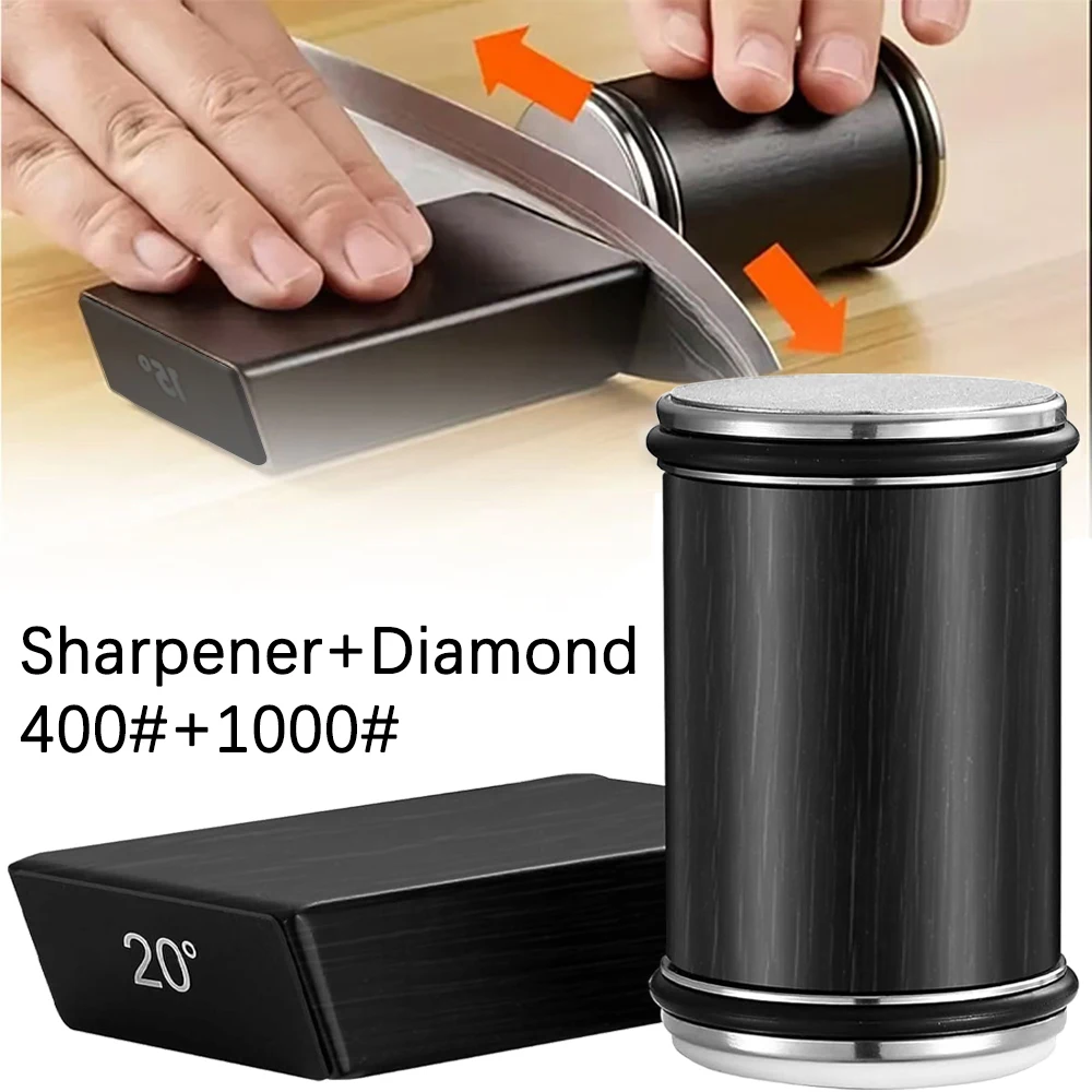 Aiguiseur de couteaux rotatif pour kit d'affûtage de couteaux à lame droite avec 15/20 lames °   Kit de pierres à aiguiser magnétiques pour couteaux de cuisine