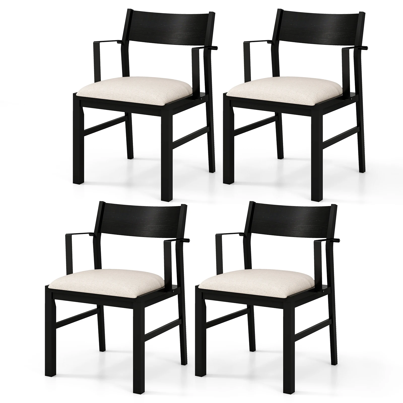 Dining Chair with Arms Set of 4 Modern Kitchen Chairs w/ Contoured Backrest