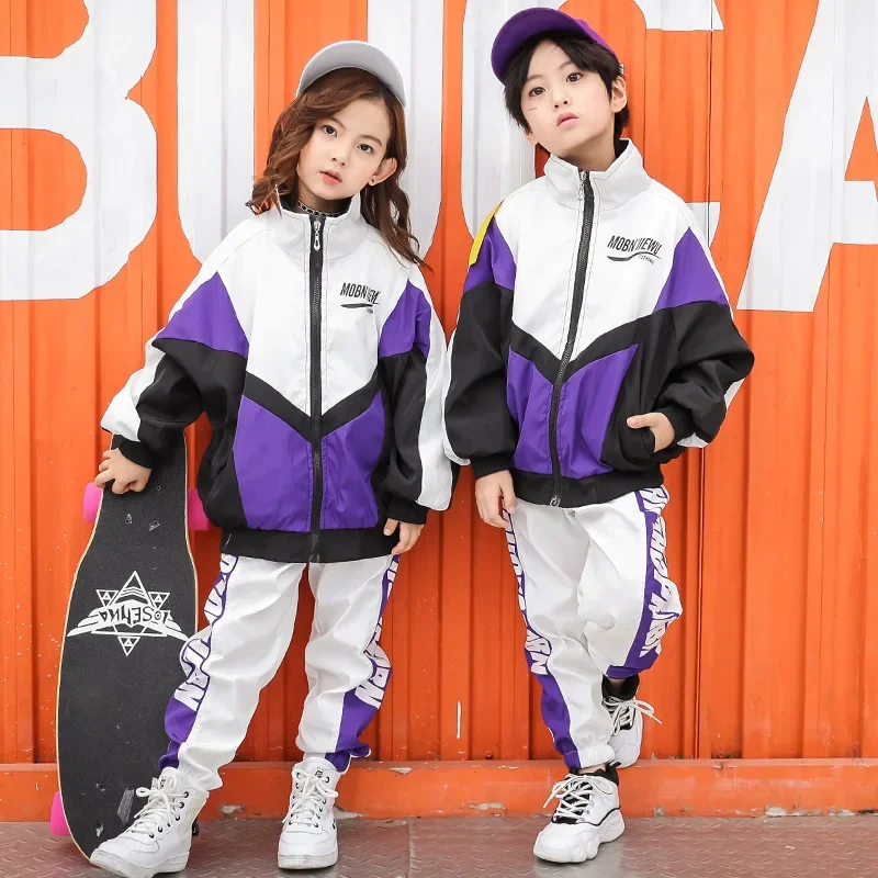 Kid Cool Hip Hop Clothing Zip Up Windbreaker Bomber Jacket Top Streetwear Jogger Pants for Girls Boys Jazz Dance Costume Clothes