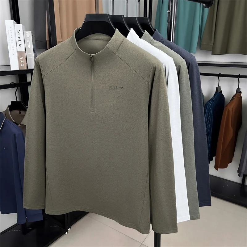 Designer Herren Original Halbzip-Print-T-Shirt Bequemes Langarm-Rundhals-Oberteil in Unifarbe Modische Lässige Herrenbekleidung – Detail 1
