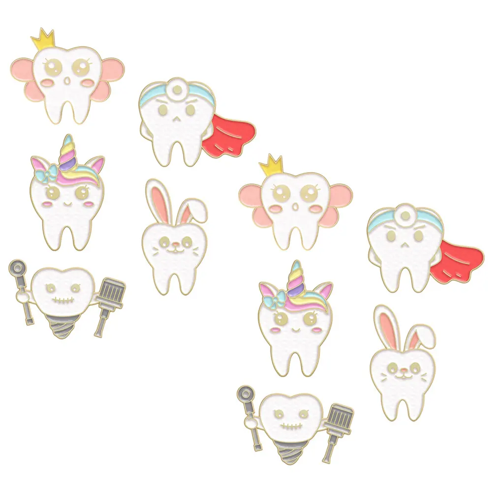 

10pcs Cartoon Teeth Brooch Pin Zinc Alloy Clothing Accessories For Clothes Bags Backpacks Scarf Shawl Lapel Suit Women Men Cute