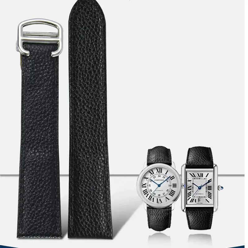 

Watch strap accessories 17 20 23mm 25mm for cartier tank tank London solo litchi leather men and women's original folding buckle