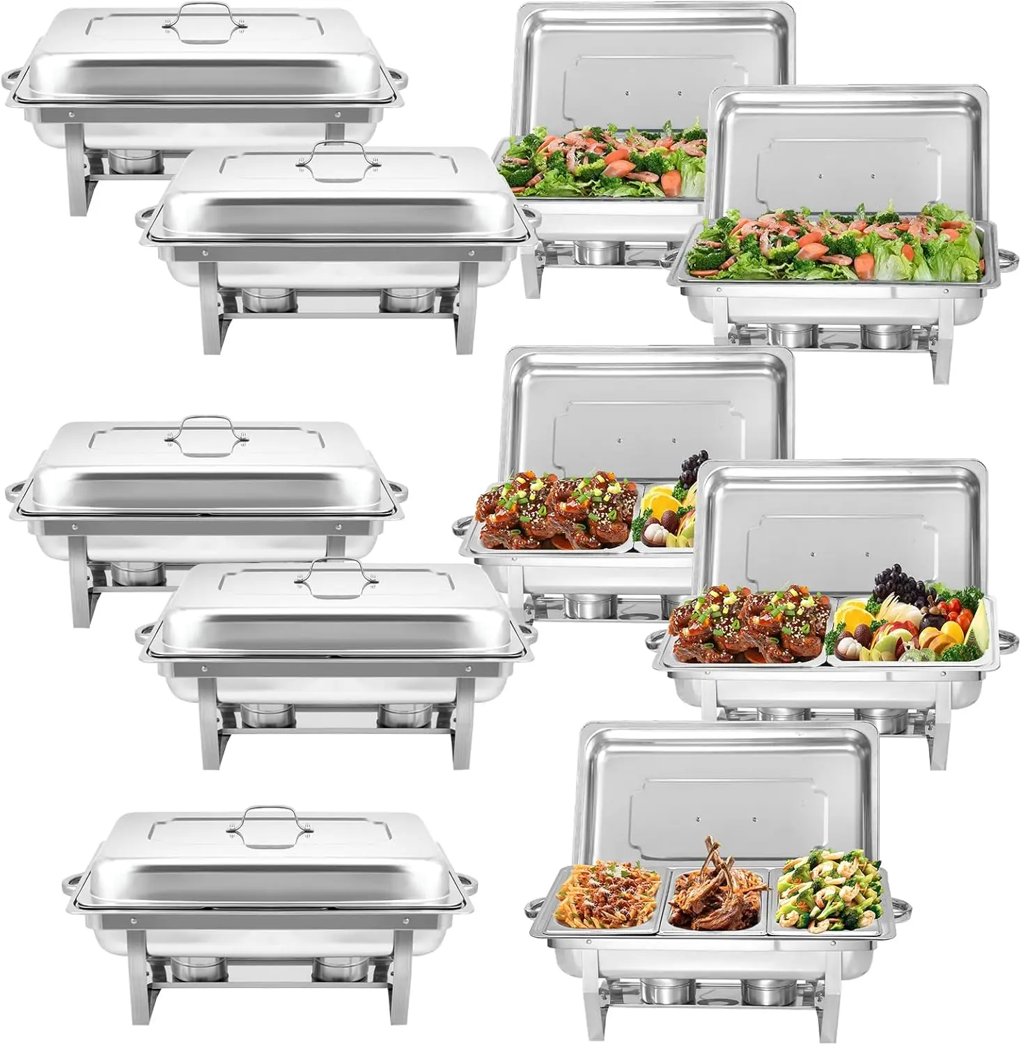 10 Pack Chafing Dish Buffet Set, Stainless Steel Catering Food Warmer For Banquet, Parties, Wedding (4 Packs 8Qt 1/1 Pan + 4