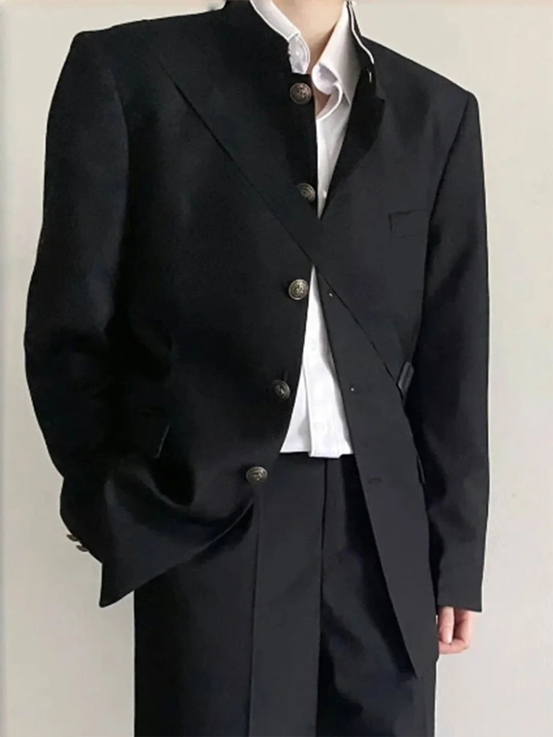 New Chinese Style Men's Suit Black Metal Buckle College Style Autumn Casual West Coat Loose Fit Youth Popular Long Sleeve Sin...