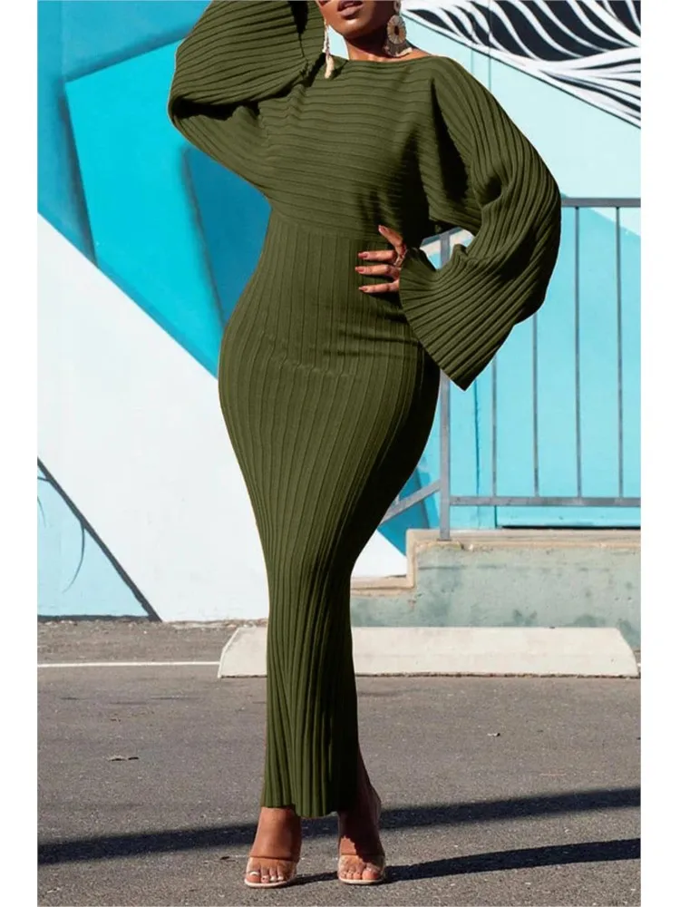 Mulheres sólida malha pit manga longa slash neck camisola bodycon vestido outono inverno streetwear sexy festa vestidos longos