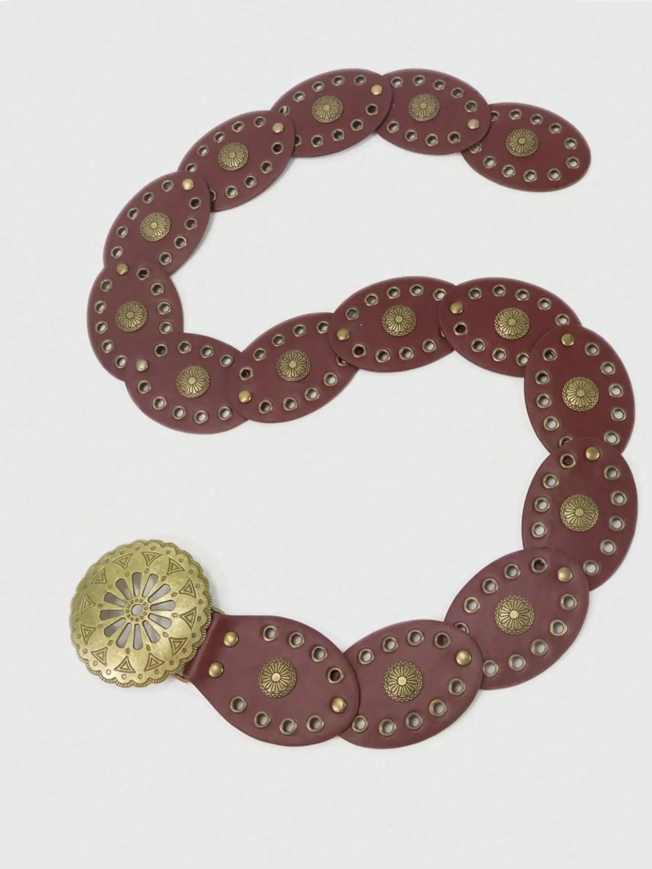 Ladies Bohemian Western Cowboy Punk Style Belt Fashion Accessory Hollow out Flower Buckle Oval Splicing Design