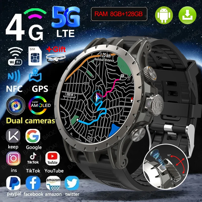 

5G/4G Full Network Smart Watch 8GB+128GB RAM 1.43 inch AMOLED 750mah Battery 500W Camera GPS WIFI Google APP Download Smartwatch