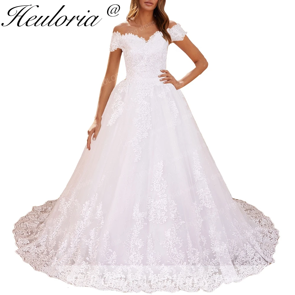 

HEULORIA Princess Ball Gown Wedding Dress plus size off shoulder robe de mariee shinny sequined lace Wedding bride dress